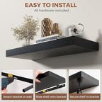 Dreamland 40 Inch Black Floating Shelves for Wall,8 Inch Deep Floating Shelves,40" W x 8" D Wall Shelves for Bedroom,Living R
