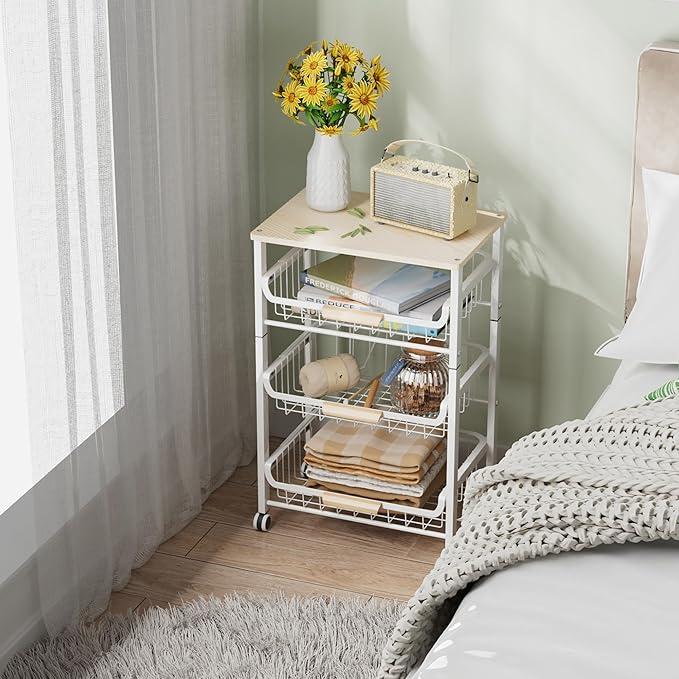 NiuYichee 4-Layer Fruit Basket Kitchen Food Storage Organizer and Storage Rack, Stackable Storage cart with Desktop, Pull-Out