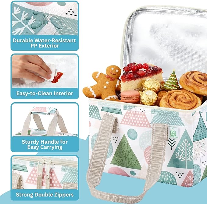 VENO 2 Pack Cooler Bag, Insulated Grocery Bags, Collapsible Cooler, Reusable Shopping Bags for Groceries, Water Resistant, Zippered, 2.5 Gallon (Pastel Forest)