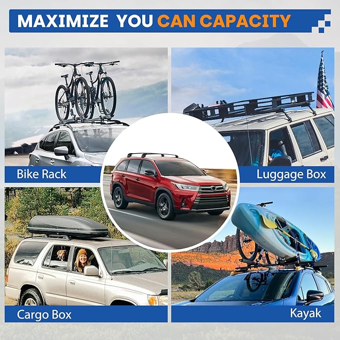 220lbs Roof Rack Cross Bars Compatible with Toyota Highlander 2014-2019 XLE Limited&SE&LE Plus&LE Accessories Aluminum Crossbars Black Lockable Rooftop Luggage Carrier Bike Basket