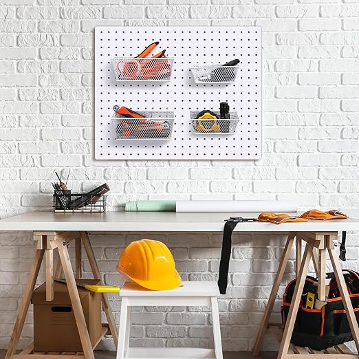 Sieral 4 Pcs Pegboard Baskets Metal Wire Shelf Baskets Peg Board Organizer Accessories Wall Mount Organizer Attachments for G