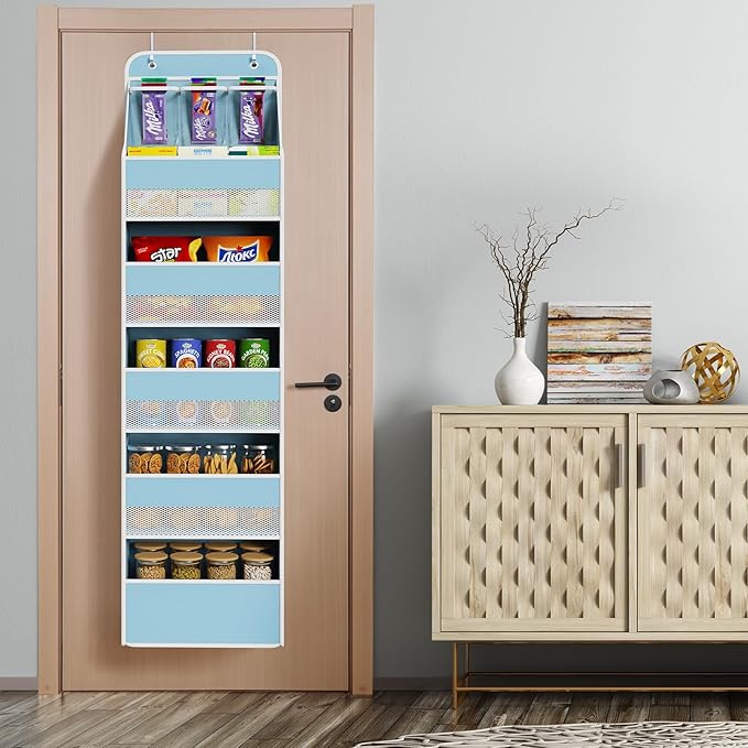 Univivi 6-Shelf Over Door Hanging Organizer Fabric Baby Door Storage with 5 Large Pockets and 3 Small PVC Pockets Wall Mount 