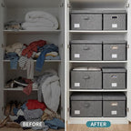 PRANDOM Storage Bins with Lids [3-Pack] Linen Fabric Foldable Storage Boxes Organizer Containers Baskets Cube with Cover for 