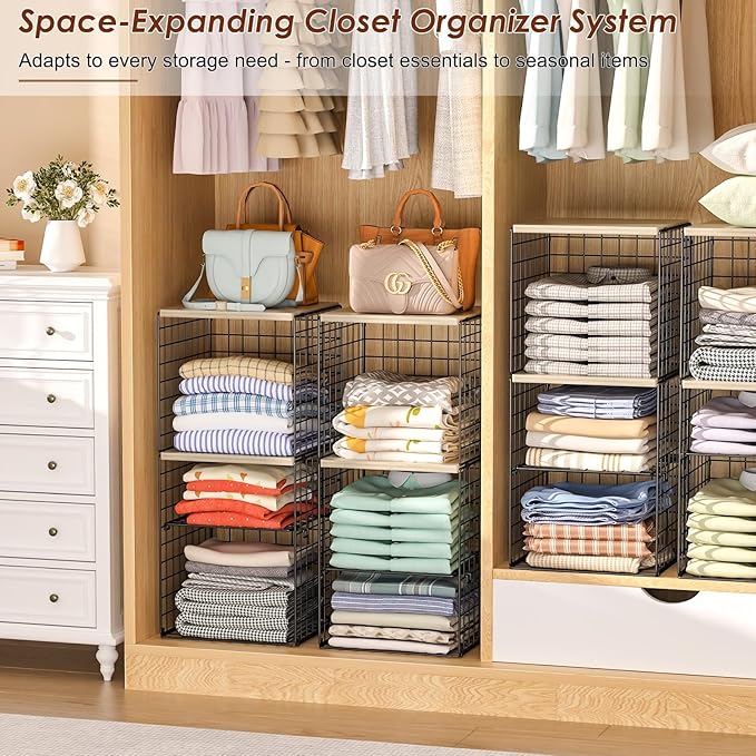 2 Pack Closet Organizer System, Extra Tall & Large Capacity Closet Shelves with Adjustable Dividers, 3-Tier Stackable Storage