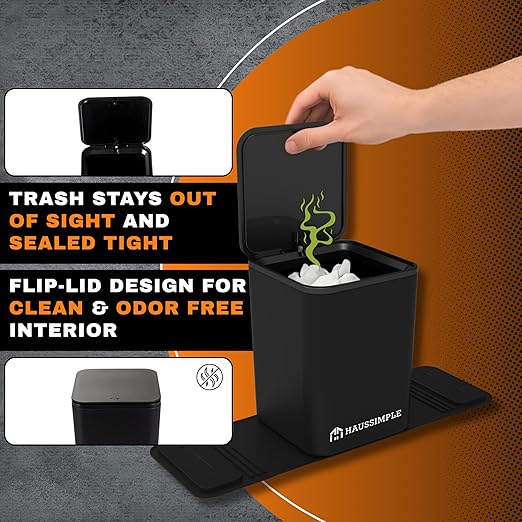 Car Trash Can with Lid, 0.8 Gallon Medium Car Garbage Bin with Stability Base Flap & Spikes for Car Humps and Flat Floors, Durable Plastic Auto Trash Container