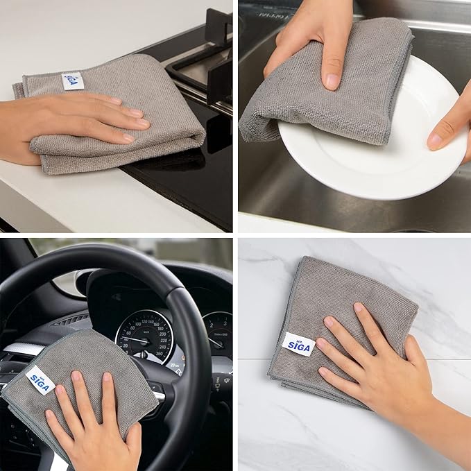 MR.SIGA Microfiber Cleaning Cloth, All-Purpose Microfiber Towels, Streak Free Cleaning Rags, Pack of 12, Grey, Size 32 x 32 c