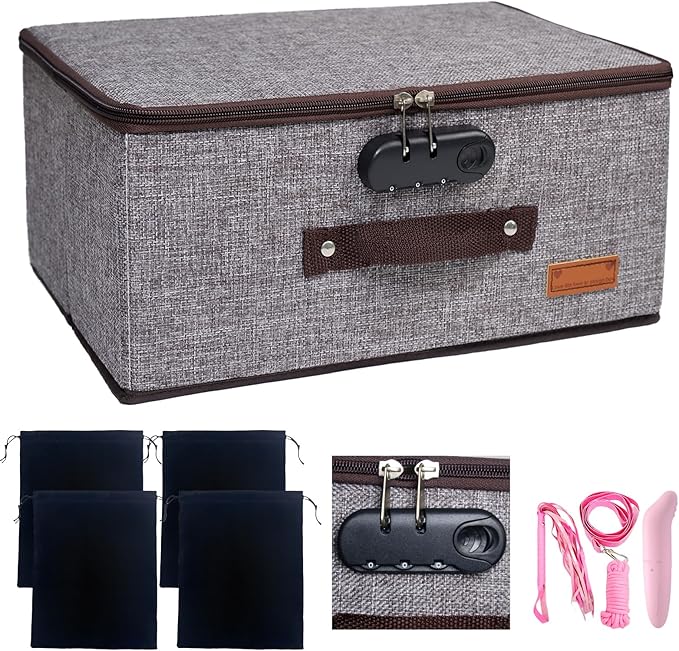 Locking Adult Game Toy Storage Organizer Lock Box Toy Storage Bins Game Toys Storage Bags with 4 Drawstring Bags, Large capac
