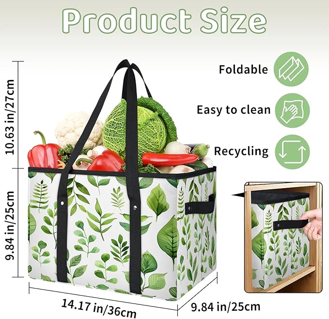 Reusable Grocery Bag, Foldable Large Shopping Tote Bag for Groceries Kitchen Picnic Car Trunk