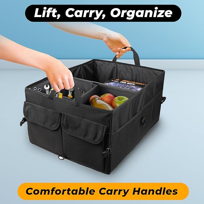 EcoNour Trunk Organizer for Car | SUV Collapsible Cargo Storage Box with Detachable Dividers, Mesh Pockets & Adjustable Straps