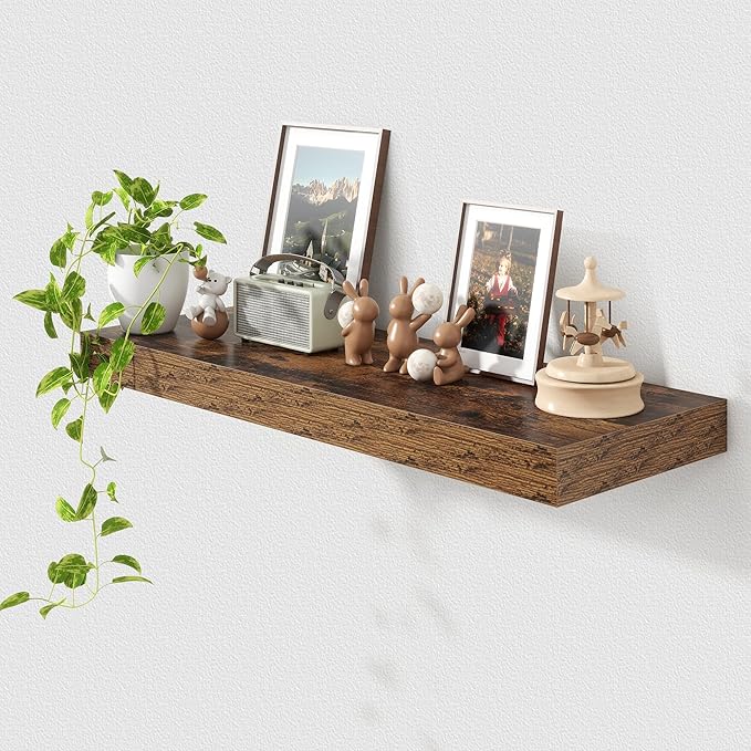 12 Inch Deep Floating Shelves | 36 Inch Brown Floating Shelves | 36" W x 12" D Rustic Wood Shelves for Wall | Deep Brown Shel