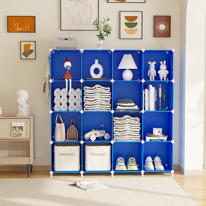 AWTATOS Cube Storage Organizer, 16 Cube Closet Organizers and Storage Shelves, DIY Stackable Bookshelf for Bedroom, Home, Adm