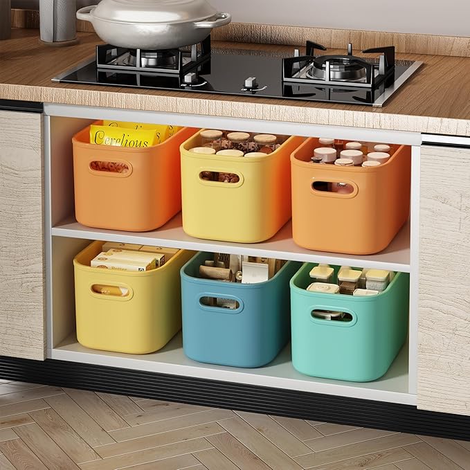 ORGIDOL 12 Pack Colorful Plastic Storage Bins, Storage Container for Organizing, Colored Storage Boxes with Handle for Shelve