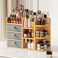 Large Makeup Organizer For Vanity, Large Capacity 3 Tiers Bamboo Bathroom Counter Organizers and Storage, Countertop Makeup B