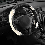 Road Comforts Leather Steering Wheel Cover - Made with PVC Leather - Anti-Slip, Universal Fit 14 1/2 inches to 15 inches - Wh