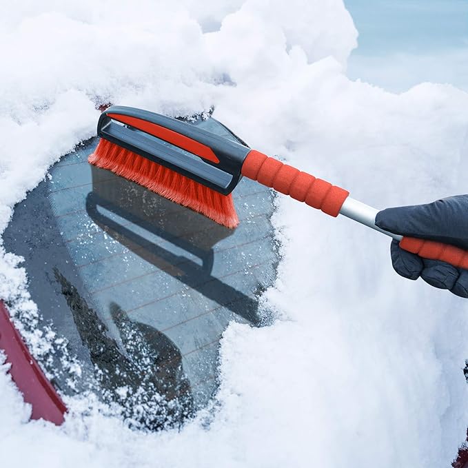 BDK Motor Trend Ice Scraper/Frost Remover for Car and Truck Windshields/Mirrors, Winter Storm Survival Kits (Ice Scraper + Snow Brush)