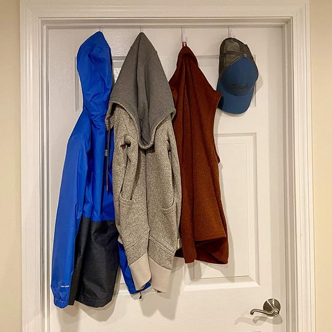 Evelots Over the Door Hooks - 4 Pack - Hangers for Clothes, Towel, Coats, Hats, Handbags - Made of Rubber Coated Steel - Clos
