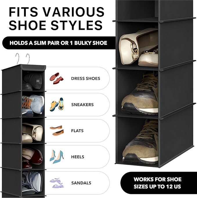 Simple Houseware 10 Shelves Closet Hanging Shoe Organizer, Black