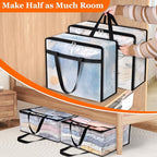 TasticTotes 6 Pack Clear Storage Bags for Comforter, Clothes & Bedding, Plastic Blanket Storage with Zipper and Handle, Movin