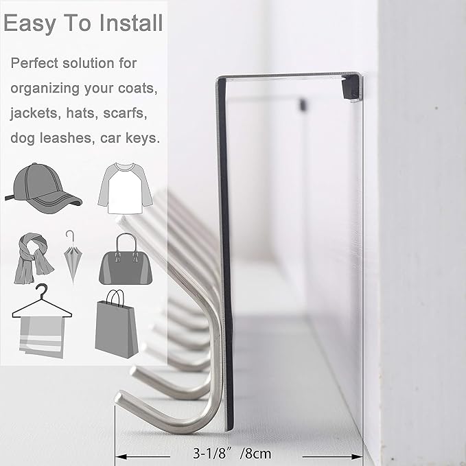 WEBI Over The Door Hook Door Hanger:Over The Door Towel Rack with 6 Hooks for Hanging Coats,Door Coat Hanger Towel Hanger Ove