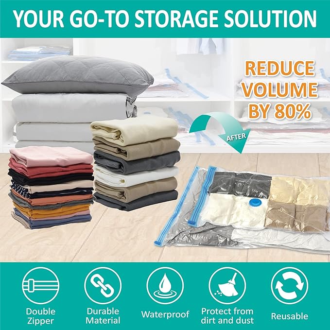 Cozy Essential Vacuum Storage Bags, 80% Compression Vacuum Seal Space Saver Plastic Packaging Bags for Clothes, Blankets, Pil