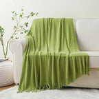 BATTILO HOME Apple Green Throw Blanket for Couch, Soft Chenille Knit Throws with Tassels for Home Decor, Spring Green Throws 