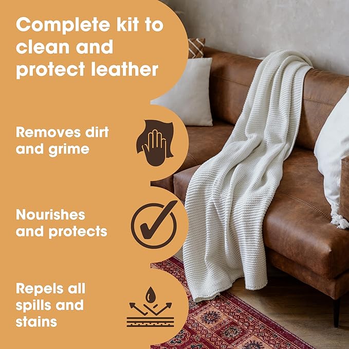 Furniture Clinic Large Leather Care Kit | Leather Cleaner + Conditioning Protection Cream for Furniture | Two 17oz Bottles + 