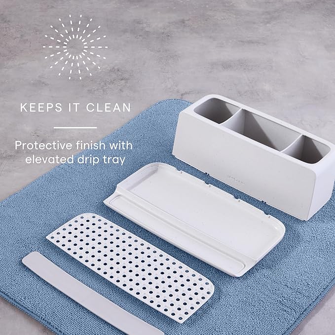 YouCopia The Ledge Toothbrush Holder, 3-Slot, Bathroom Vanity Counter Organizer with Cord Slots, Removable Base and Storage f