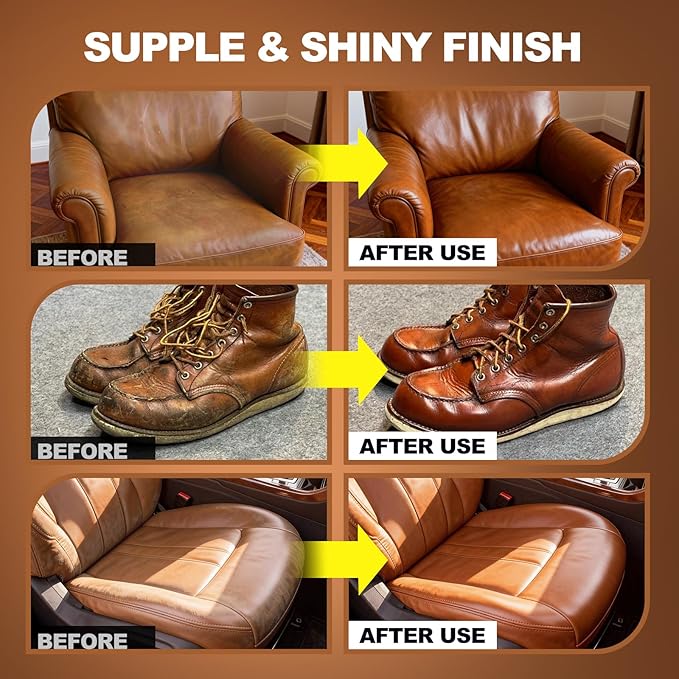 Leather Cleaner and Conditioner for Couch: Complete 2-Step Care Set for Car Interior Furniture Sofa Shoes Bags & Jackets - Re