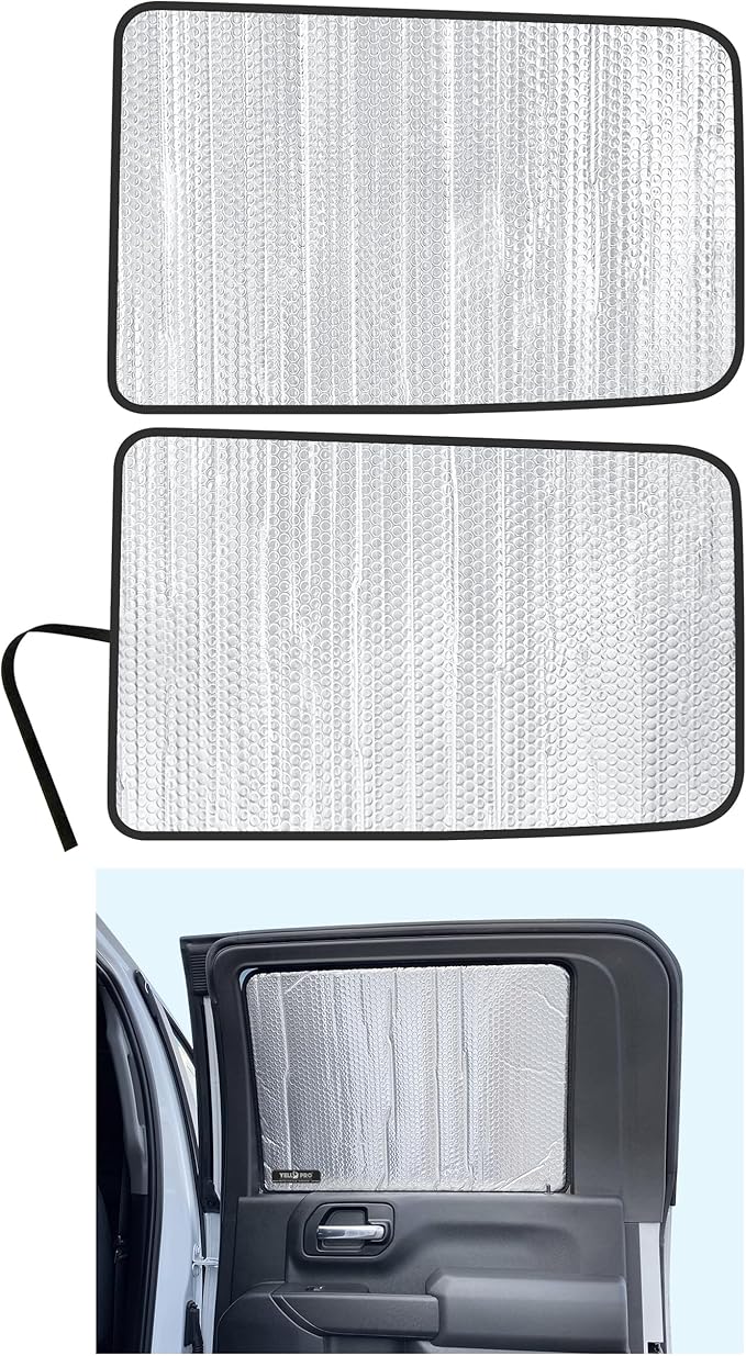 Side Window Rear Seat 2nd Row Sunshade Custom Fit for 2020 2021 2022 2023 2024 2025 2026 Chevrolet Silverado 2500 3500, 4Dr 4Door Crew Cab, UV Reflector Sun Protection Accessories (Set of 2)