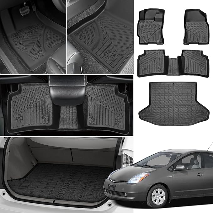 Floor Mats for Toyota Prius 2004-2007 2008 2009, Custom Fit for 2nd Gen Prius, for Prius c & Prius v, TPE Non-Slip Waterproof Front & 2nd Row & Cargo Liner Car Accessories