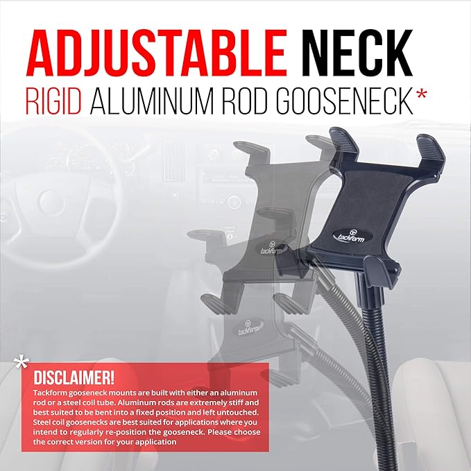 Tackform Tablet Mount for Car and Truck [ELD Mount] Industrial 22 Inch Aluminum Rod Gooseneck Seat Rail Holder for Taxi, Van, Vehicle, Semi, etc. Compatible with iPad, Galaxy, Surface and More.