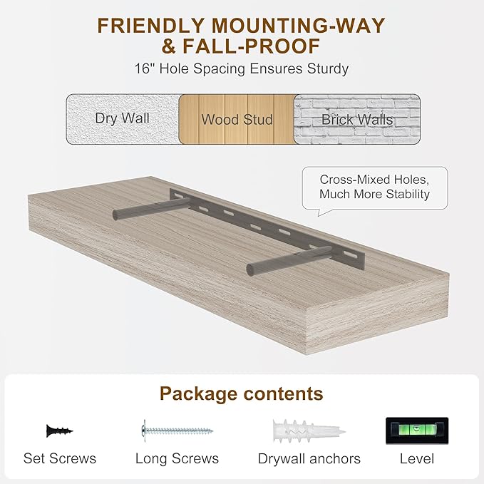 Fun Memories Floating Shelves for Wall, 40Inch Floating Shelves Set of 2, Hanging Shelf with Invisible Brackets, Wood Shelves