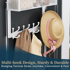 Consumest Over The Door Hooks Organizer - Door Hanger with Mesh Basket & 16 Coat Rack Hooks, Back Storage Organizer for Bedro