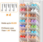 20-30 Pairs Over the Door Shoe Organizer, Breathable Mesh Pocket Hanging Shoe Storage for Closet, 10-Tier Door Shoes Rack, Ha