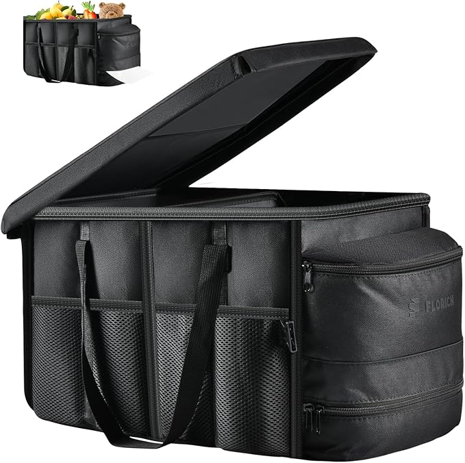 FLORICH Car Seat Organizer, Premium Backseat Car Organizer with Tray for Kids and Adults, Front Passenger Organizer with Tissue Box and Cup Holder and Mesh Pockets Waterproof
