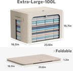CYhom Extra Large Clothes Storage Bins - Linen Fabric Foldable Stackable Container Organizer Set with Clear Window & Carry Ha