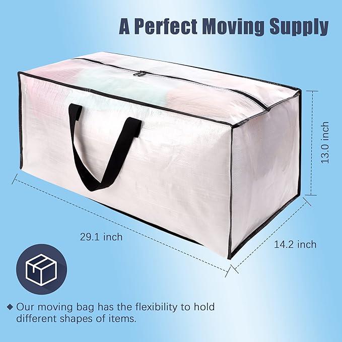 HOMESURE 12 Pack Large Strong Moving Bags with Zippers & Carrying Handles - Water-Resistant - Heavy Duty Storage Tote for Spa