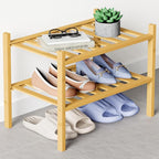 Smiry Bamboo Shoe Rack for Closet, 2 Tier Small Wooden Stackable Shoe Organizer, Free Standing Shoes Storage Shelf for Entryw