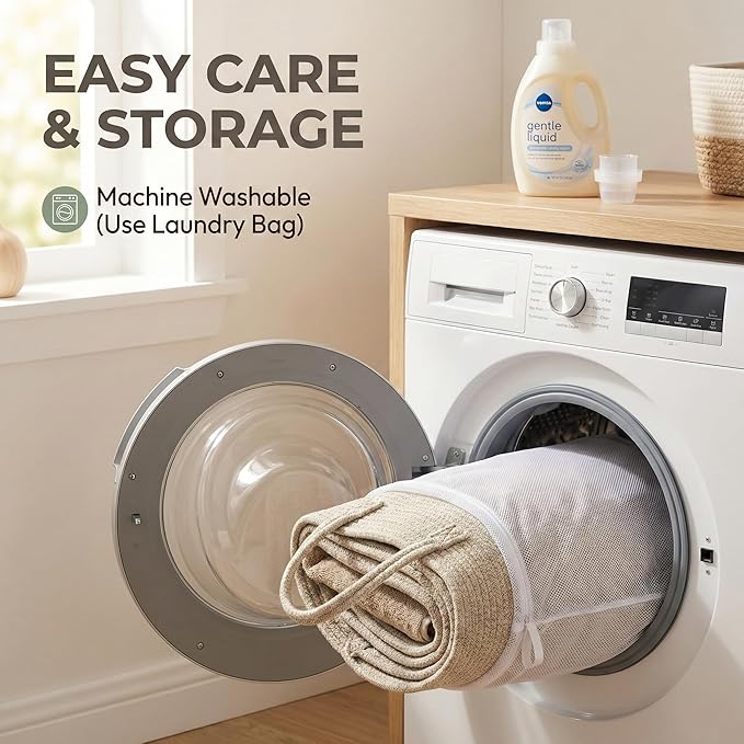JMvicyroam 65L Extra Large Blanket Basket for Living Room - Woven Cotton Rope Laundry Hamper with Reinforced Handles - Storag