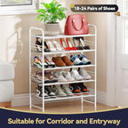5 Tier Shoe Rack Closet Metal Heavy Duty, Stackable, White