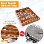 Bellsal Bamboo Silverware Organizer, 12"x15.7" Utensil Holder Cutlery Tray with Grooved Drawer Dividers for Kitchen Flatware,