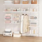 SWTYMIKI Hanging Closet Organizer Storage - 3 Tier Metal Stackable Hanging Closet Shelves with Dividers and S Hooks, Foldable