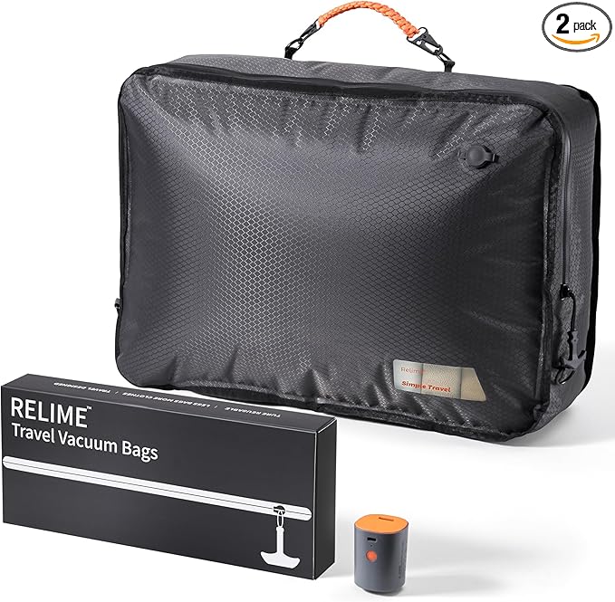 Relime Apex Series Vacuum Bags for Travel Luggage, 180° Open, Reusable Compression Bags for travel Pack, Vacuum Seal Packing 