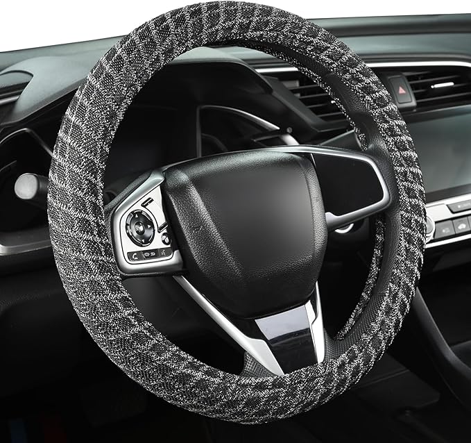 Auto Newer Breathable Steering Wheel Cover Suitable For Four Seasons，Anti-Slip Design，Odorless，Easy Carry Unviersal Fit for Truck SUV Sedans Vans,Interior Accessories Standard Size[14" 1/2-15"]（Black）