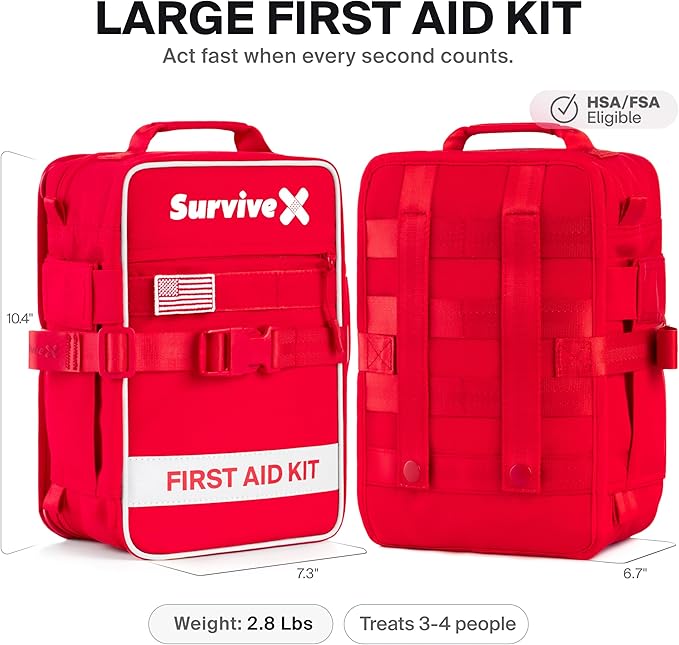 Large First Aid Kit for Car, Travel & Home - Emergency Kit for Hiking, Camping, Backpacking and Outdoors - Includes Zip Stitc