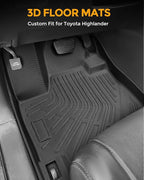 All Weather Floor Mats for Toyota Highlander 2013 2012 2011 2010 2009 2008 (Not for Hybrid), Heavy Duty Rubber Waterproof Car Accessories Custom Fit for Front & Rear Row Backseat, Black