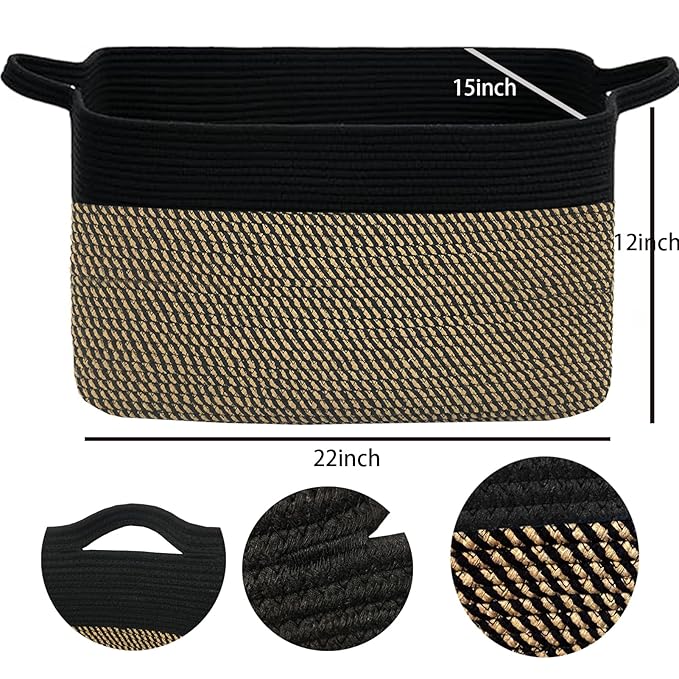 COMFY-HOMI Large Rectangular Blanket , Cotton Rope Woven for Storage, LaundryHamper, Storage ,Toy Organizing Bin with Handle,