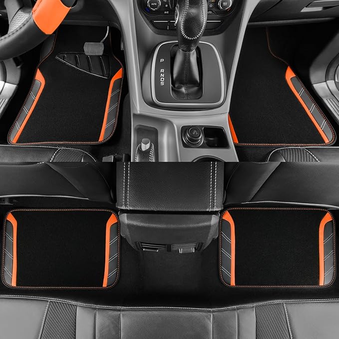 CAR PASS Leather Steering Wheel Cover and Waterproof Car Floor Mats,Microfiber Universal Car Combo Fit for 95% Sedan SUV Van 