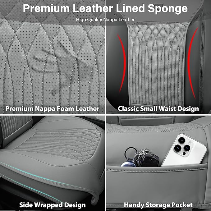 CAR PASS Car Seat Protector, 2 Pack Sideless Nappa Leather Seat Covers for Cars, All Season Waterproof Breathable Front Seats