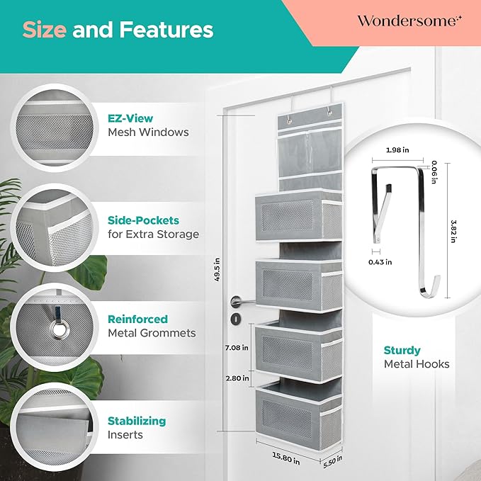 Wondersome Over the Door Organizer - Clear Mesh Window Hanging Storage Rack - Closet/Wall Organization for Bedroom, Bathroom,